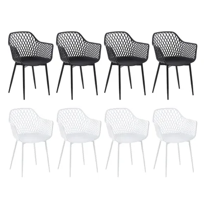Image de H.J WeDoo Set de 8 chaises de salle à manger rétro en plastique Chaise de salon Chaise de jardin Chaise avec accoudoirs (4 noir+4 blanc)
