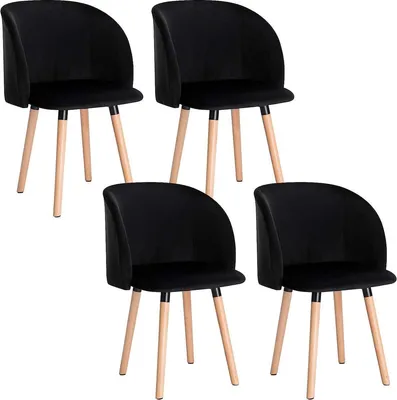 Produktbild von Luxus Stuhl 4er Set – Samt Schwarz – Esszimmerstuhl – Mit Armlehne – Konferenzstuhl – Sitzhöhe 47cm