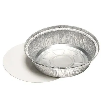 Produktbild von 500 Aluschalen + Einlegedeckel, PP-beschichtet rund 770 ml Ø 18,2 cm · 4 cm Togo Take Away silber