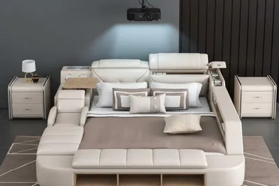 Produktbild von Multifunktionales Bett Moderner Stil Weiß Holzrahmen Bequem Weich