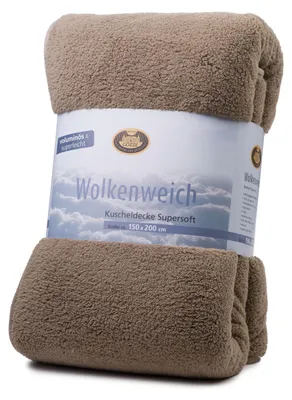 Produktbild von GÖZZE Kuscheldecke Wolkenweich supersofte voluminöse Schaffellimitat-Kuscheldecke mit Veloursband-Einfassung Stein 150 x 200 cm