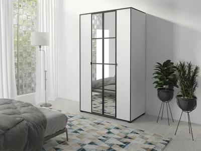 Produktbild von Albello Kleiderschrank mit Spiegel Osilio Schlafzimmerschrank Kleiderschrank für das Wohnzimmer das Schlafzimmer Weiß Schwarz 120x206x65