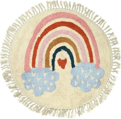 Produktbild von Kinderteppich Regenbogen, rund, mit Fransen, Baumwolle, Ø 90 cm