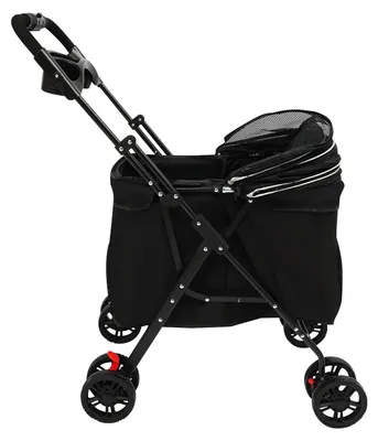 Produktbild von Haustier-Buggy - Hunde- & Katzenkinderwagen - 360° Schwenkräder - Faltbar - Leicht 4,4 kg - Bis 12,5 kg - Kohlenstahl & Oxfordgewebe - Schwarz