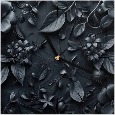 Produktbild von Wanduhr aus Glas mit Motiv Blumenmuster Dunkel- 30 x 30 cm - inkl. Aufhängesystem