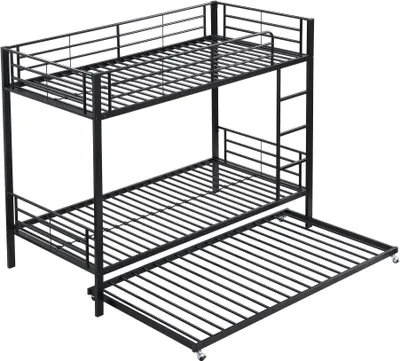 Produktbild von Etagenbett 90x200cm und 90x190cm Eisenbett£šohne Matratze£© mit Ausziehbett Kinderbett Jugendbett vier Seitengitter am oberen Bett Eisen Schwarz