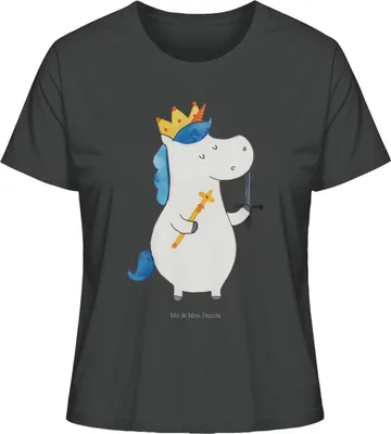 Produktbild von Mr. & Mrs. Panda Baumwoll T-Shirt Damen Einhorn König mit Schwert Größe M - Anthrazit - Geschenk, Mittelalter, shirt, Kurzarmshirt, Ritter, Oberteil, Einhörner, Unicorn