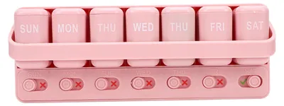 Produktbild von Wöchentlicher Tablet-Organizer, tragbare 7-Tage-Reisebox mit Erinnerungs-Schiebedeckel für Vitamine, Rosa