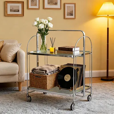 Produktbild von Servierwagen mit 4 Rollen Küchenwagen 2 Etagen Tablettabstand 34,5 cm Zusammenklappbar Küchenwagen Rollwagen für Küche Esszimmer und Bar