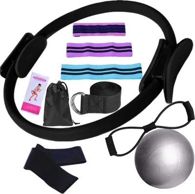 Produktbild von 11-teiliges Yoga-Fitness-Kit mit Pilates-Ring, Yoga-Ball, Glute-Booty-Band, Figur 8, Widerstandsband, Dehnungsgürtel, Heim-Fitnessstudio-Fitnessgerät