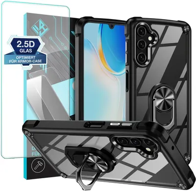 Produktbild von Handyhülle für Samsung Galaxy A14 5G mit 9H Displayglas Displayschutz High Tech Case Schutz SmartphonehülleTransparent Aufprallschutz Farbe: Schwarz