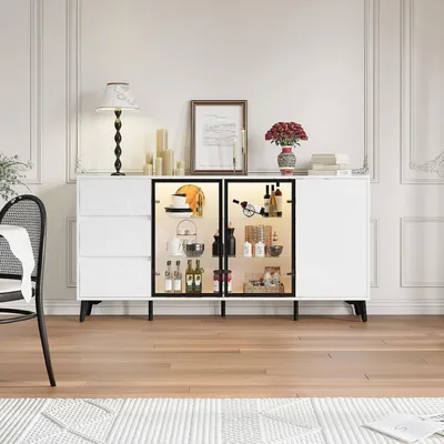 Zdjęcie produktu dla Szafka szklana z oświetleniem LED, wymiary 160x35x80 cm, kolor biały