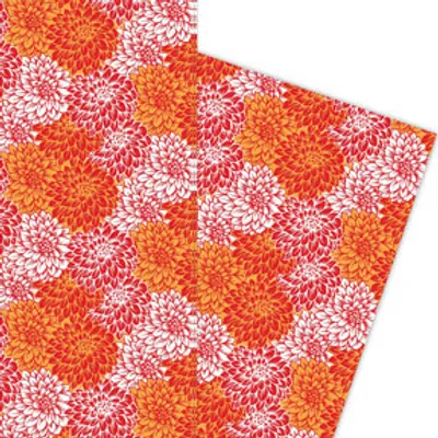 Produktbild von Edles Dahlien Geschenkpapier mit Blüten in rot orange - G5909, 32 x 48cm