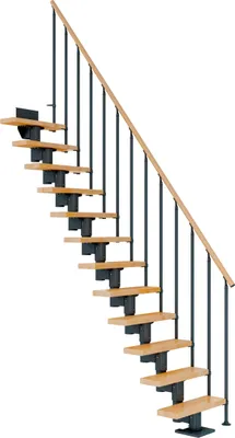 Produktbild von Dolle Mittelholmtreppe Dublin Gerade aus Buche lackiert 71 cm breit für GH 222–270 cm UK Metall Anthrazit mit Einzelstabgeländer
