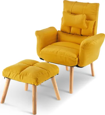 Produktbild von CLIPOP Leinen Relaxsessel Lehnstühle mit Hocker , verstellbare Rückenlehne, Gelb