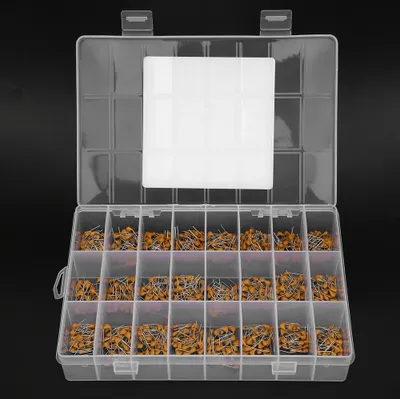 Image de 720Pcs 24 Types Ceramic Capacitors Assortment Kit 0.1uf-100nf 50V with Storage Box