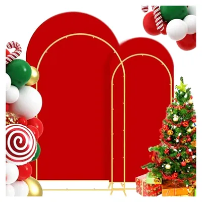 Produktbild von Hochzeitsbogen-Hintergrundständer-Set aus Metall, mit Bogenabdeckung, für Geburtstagsfeiern, Babypartys und Jubiläen, Rot, 1,5 m +