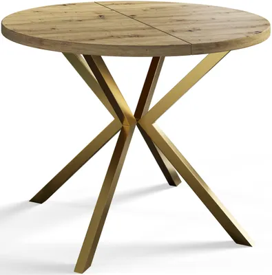 Produktbild von Alpi Moebel, Runder Esstisch Loft Liten, Modern Ausziehbarer Tisch 120-200 cm, Mattbraun mit Gold Metallbeinen