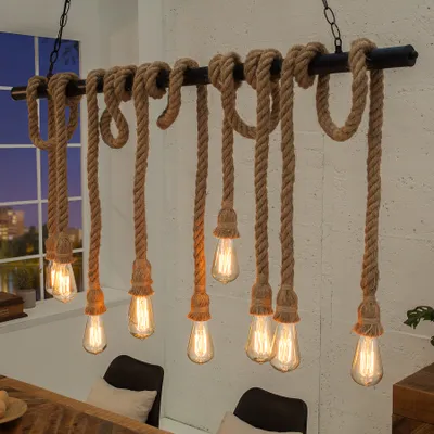 Produktbild von Maritime Hängeleuchte SEVEN SEAS II 120cm Seil Lampe mit 10 Leuchten Taulampe Pendelleuchte Hängelampe