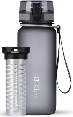 Produktbild von uberBottle softTouch Trinkflasche mit Fruchtbehälter 650ml / Stone Gray/ 720DGREE