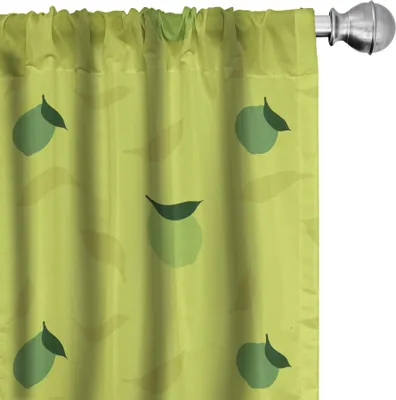Produktbild von ABAKUHAUS Limette Vorhänge, Gardinen, Silhouette der Zitrusfrucht mit Blatt-Hintergrund Gesundes Leben Tropical Essen, 2 Stück 75 x 175 cm, Lime Green Apple Grün