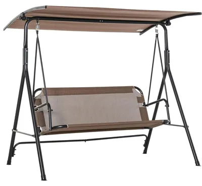 Image de Balançoire de jardin - Balançoire Hollywood pour 2 personnes - Structure en métal pour l'extérieur - Toit réglable - Dimensions : 172 x 110 x 155 cm - Capacité de charge jusqu'à 200 kg - Couleur : marron