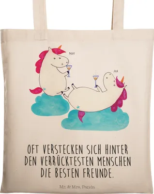 Produktbild von Mr. & Mrs. Panda Schultasche Einhorn Sekt - Transparent - Geschenk, Freundin, Unicorn, festival tasche, Tote Bag, Shopping, Party, Einhörner, Laptoptasche, BFF