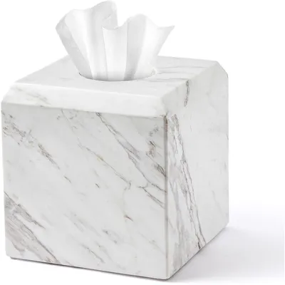 Immagine prodotto di Copertura per scatola di fazzoletti in marmo naturale, quadrata, 14x14x14 cm, modello Jazz, colore bianco