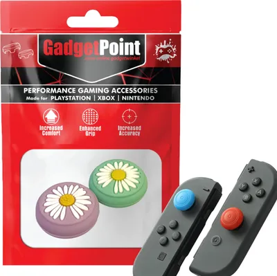 Produktbild von Thumbgrips - Thumb Grips voor Nintendo Switch Joy-Con Controllers - Gaming Thumbgrips - Performance Anti-Slip Thumbsticks - Bescherming Accessoires - Bloemetjes - Paars/Groen -