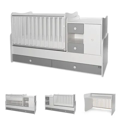Produktbild von Lorelli Babybett, Jugendbett 3 in 1 Mini Max umbaubar, für 2 Kinder gleichzeitig weiß dunkelgrau