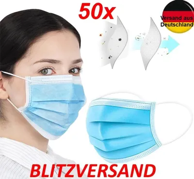 Produktbild von ZIZM® 50x Mundschutz 3 lagig , latexfrei Atemschutz Einweg Maske Hygieneschutz