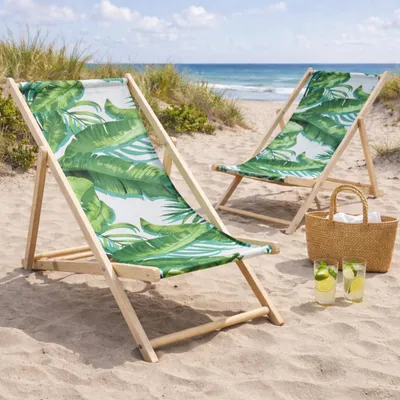 Produktbild von HAGO24 Strandliege Palme 4er Set Sonnenliege Gartenliege Liegestuhl Klappstuhl Holz Kiefernholz Polyester 3fach verstellbar faltbar Balkon Terrasse 120kg