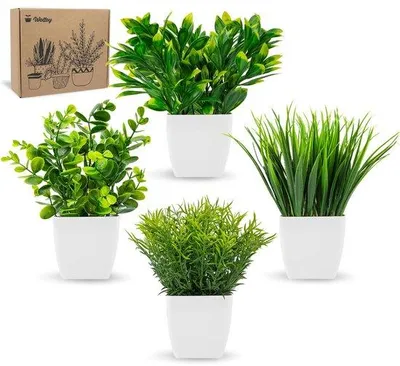 Produktbild von Kleine Kunstpflanzen Set, 4-teilig, für Innen, Gras, Eukalyptus, Dekoration