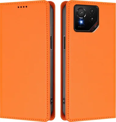 Image de Etui en cuir pour Asus ROG Phone 9 / 9 Pro, étui magnétique en cuirPolyuréthaneavec support Orange