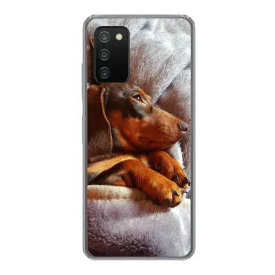 Produktbild von MuchoWow® Handyhülle Schutzhülle Hülle für Samsung Galaxy A03s Niedlicher Dackel liegt unter der Bettdecke Silikon Softcase Handy Hülle - Schutz
