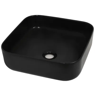Image de vidaXL Lavabo en céramique carré noir 38 x 38 x 13,5 cm