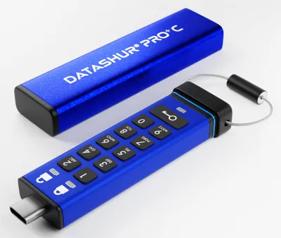 Immagine prodotto di iStorage datAshur PRO+C, 256 GB, USB tipo C, 3.2 Gen 1 (3.1 Gen 1), 310 MB/s, 25 g, Modrá