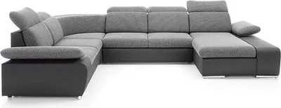 Immagine prodotto di Divano angolare zona giorno Letto a U box funzione letto nero nero-grigio Recamiere destra