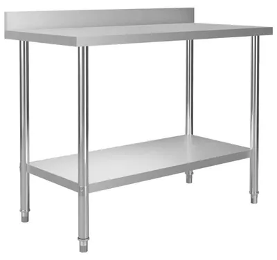 Image de Table de travail de cuisine, dimensions 120 x 60 x 93 cm - Table de travail - Avec dossier - Pieds réglables - Couleur : vert armée