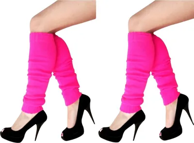 Produktbild von Neon Pink Schweißbänder Set Stirnband Beinstulpen Handschuhe 80er 90er Jahre (2x kurze Stulpen)