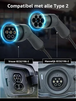 Obrázek produktu pro Nabíjecí kabel typu 2, 22 kW, 5 metrů | 32 A, třífázový, režim 3, nabíjecí kabel typu 2 na typ 2 pro elektromobily, včetně transportní tašky a hadříku z mikrovlákna pro čištění