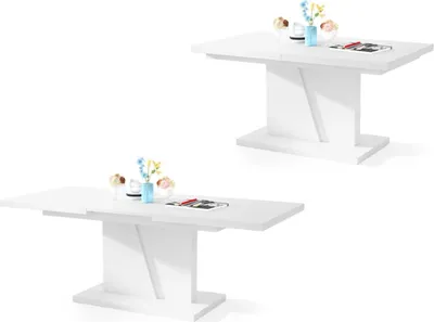 Produktbild von All4All Couchtisch Noel , Kaffeetisch , Wohnzimmertisch , Sofatisch mit Ablagen , Esstisch mit Einlegeplatte , ausklappbar , 120x70cm , Weiß matt