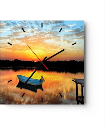Produktbild von Wanduhr - Quadrat - Glasuhr - Landschaft Sommer Meer - 30x30cm - Schleichendes Uhrwerk - Lautlos - zum Aufhängen bereit - Dekoration Modern - Wanddekoration aus Glas - C3AC30x30-3167