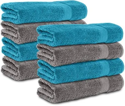 Zdjęcie produktu dla Zestaw 8 ręczników Unyqoos® o  wyglądzie, 50 x 100 cm, 100% bawełna, 470 g/m² – miękkie i wyjątkowo chłonne, w kolorach antracytowym i turkusowym, certyfikat Öko-Tex Standard 100