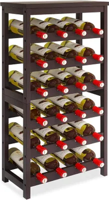 Zdjęcie produktu dla Bamboe Wijnrek to 
drewniany stojak na wino – organizer na wino z blatem – 24 przegródki – brązowy