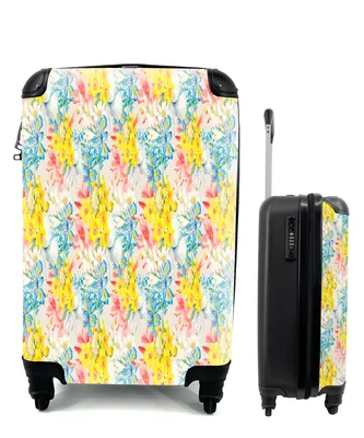 Produktbild von MuchoWow® Koffer Handgepäck Trolley Rollkoffer Kleine Reisekoffer mit 4 Rollen - Blumen - Farben - Pastell - Cabin Size < 55x40x23 cm & 55x40x20 cm - Fotokoffer - Kabinenkoffer - Boardgepäck - Reise-Box - Reisekoffer - Reisegepäck - Koffer mit Bild - Trolley für Kinder