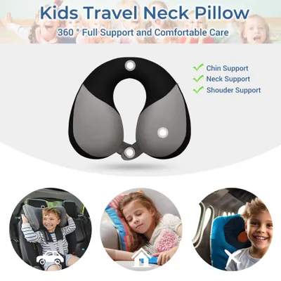 Image de Omgoods - Coussin de voyage pour enfants - Support cervical en mousse à mémoire de forme, noir et gris