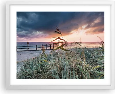 Produktbild von Gerahmtes Poster - Weißer Rahmen - Strand Gras Horizont - 50x40 cm - Wand Bild - Wanddeko - Wandbilder - Kunstposter - Wandposter - Bilderrahmen - Bilder - Kunstdruck - P2WAA50x40-4625