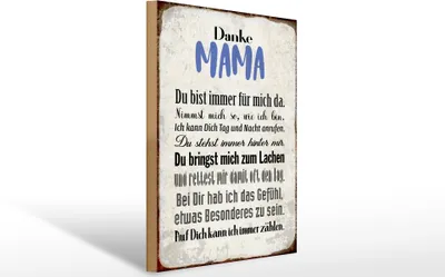 Produktbild von Holzschild Danke Mama du bist für mich da, 40 x 30 cm, Holzschilder Mami
