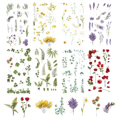480 Blumensticker transparent für Scrapbooking, 8 Designs